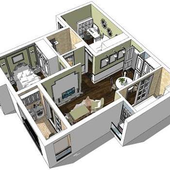 现代中式田园风家装室内SU模型下载_sketchup草图大师SKP模型