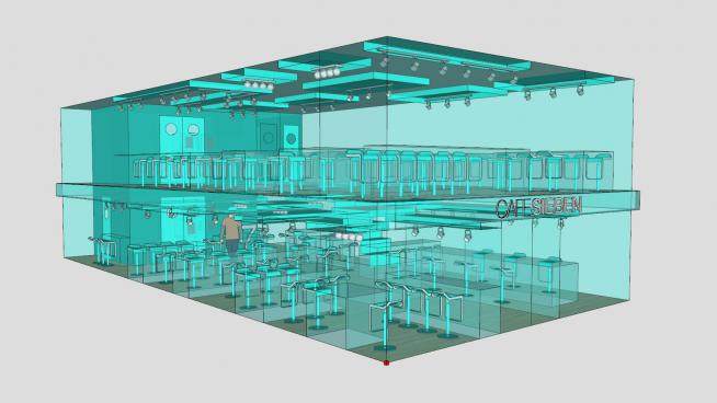现代玻璃幕墙咖啡厅SU模型下载_sketchup草图大师SKP模型