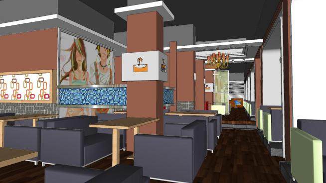 现代休闲咖啡店室内设计SU模型下载_sketchup草图大师SKP模型