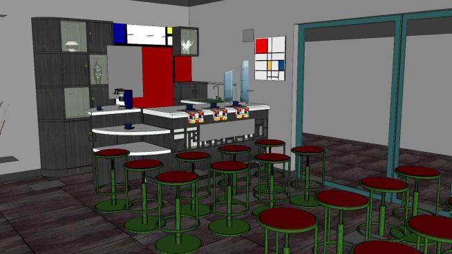 现代室内咖啡厅设计SU模型下载_sketchup草图大师SKP模型