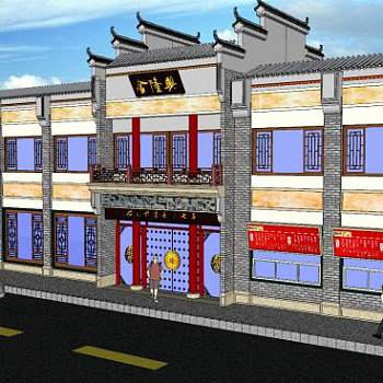 中式饭店SU模型下载_sketchup草图大师SKP模型