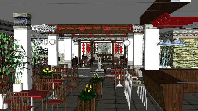 中国风餐厅餐馆sketchup模型下载_sketchup草图大师SKP模型