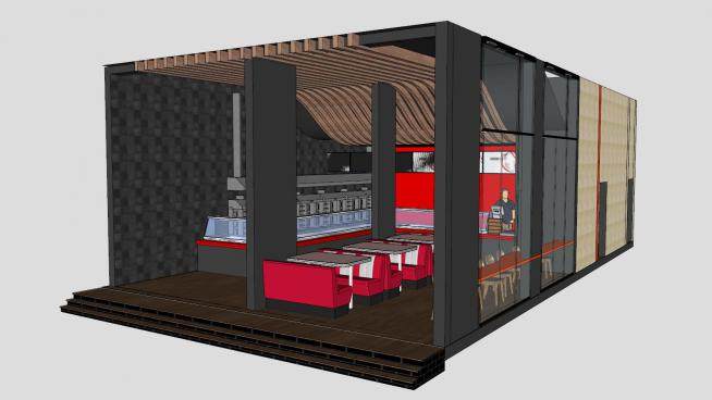 餐厅建筑包含室内SU模型下载_sketchup草图大师SKP模型