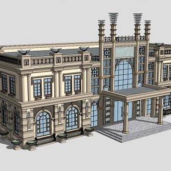 欧式售楼部建筑SU模型下载_sketchup草图大师SKP模型