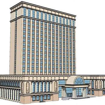 欧式现代售楼部高层建筑SU模型下载_sketchup草图大师SKP模型