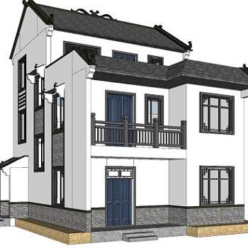 中式住宅建筑别墅SU模型下载_sketchup草图大师SKP模型