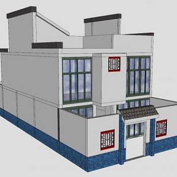 岭南新农村住宅二层中式建筑SU模型下载_sketchup草图大师SKP模型