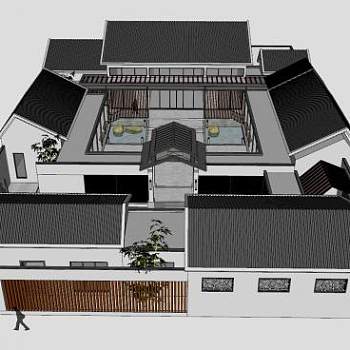 现代四合院建筑住宅SU模型下载_sketchup草图大师SKP模型