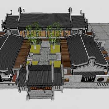 岭南风格四合院SU模型下载_sketchup草图大师SKP模型