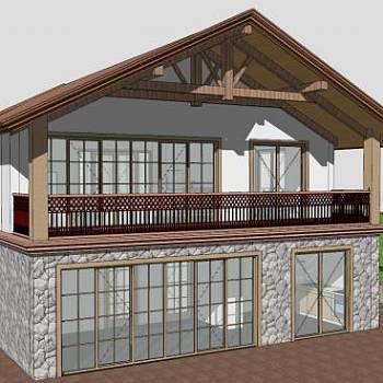 木质两层别墅住宅度假屋SU模型下载_sketchup草图大师SKP模型