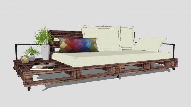 现代木质沙发SU模型下载_sketchup草图大师SKP模型