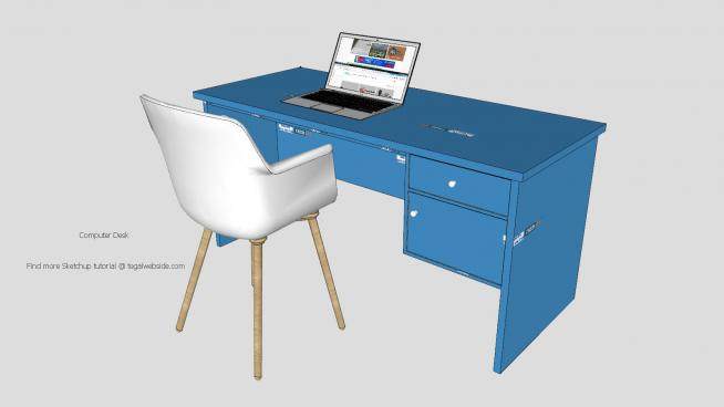 蓝色书桌办公桌写字台SU模型下载_sketchup草图大师SKP模型