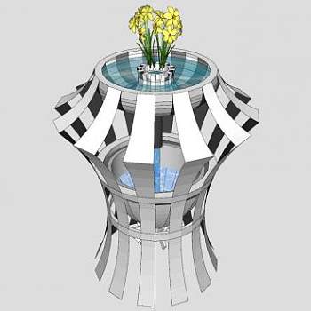 特色流水花钵水景SU模型下载_sketchup草图大师SKP模型