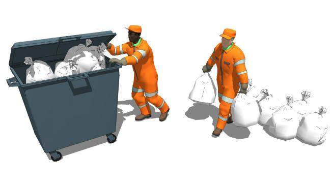 垃圾回收站清洁工环卫工人SU模型下载_sketchup草图大师SKP模型