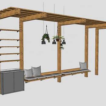 户外廊架座椅SU模型下载_sketchup草图大师SKP模型
