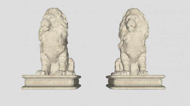 两座石狮子雕塑SU模型下载_sketchup草图大师SKP模型