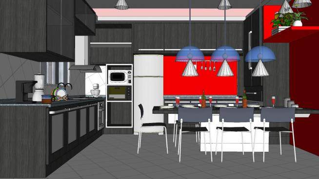 现代厨房餐厅室内SU模型下载_sketchup草图大师SKP模型