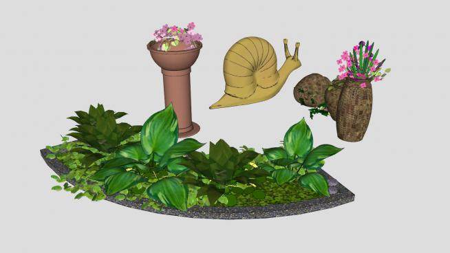 盆景盆栽和蜗牛SU模型下载_sketchup草图大师SKP模型