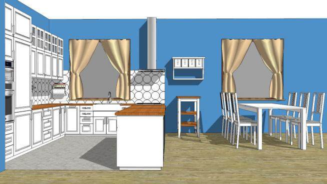 美式开放式厨房室内SU模型下载_sketchup草图大师SKP模型