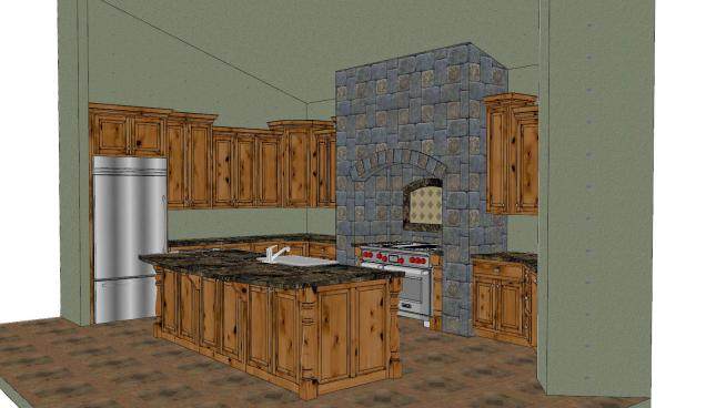 美式复古厨房设计SU模型下载_sketchup草图大师SKP模型