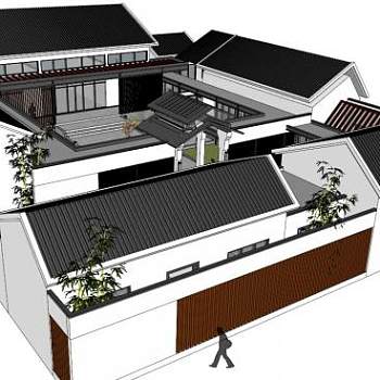 现代四合院su模型下载_sketchup草图大师SKP模型