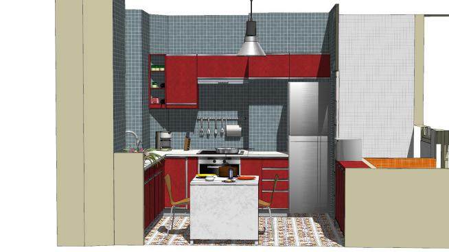 现代小型厨房餐厅SU模型下载_sketchup草图大师SKP模型