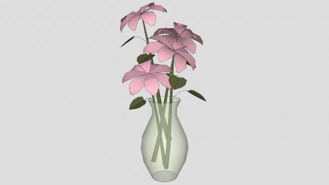 玻璃花瓶粉色花卉SU模型下载_sketchup草图大师SKP模型