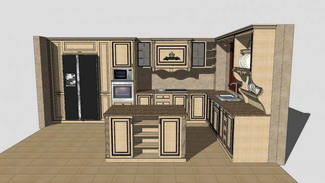 美式橱柜厨房家具SU模型下载_sketchup草图大师SKP模型