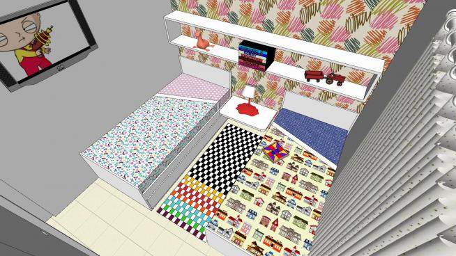 现代儿童卧室床具设计SU模型下载_sketchup草图大师SKP模型