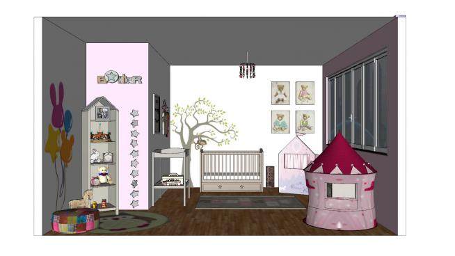 现代婴儿卧室SU模型下载_sketchup草图大师SKP模型
