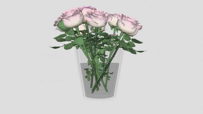 粉白色玫瑰花瓶SU模型下载_sketchup草图大师SKP模型