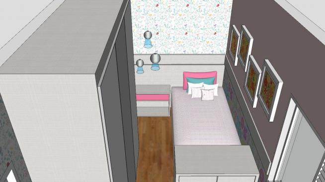 现代小型儿童卧室SU模型下载_sketchup草图大师SKP模型