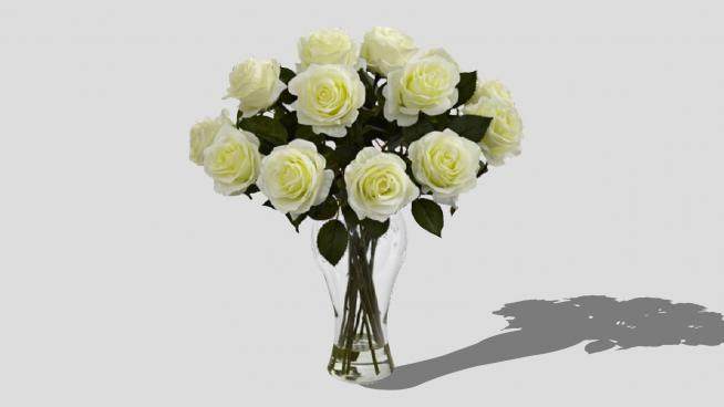 白玫瑰花束花瓶SU模型下载_sketchup草图大师SKP模型
