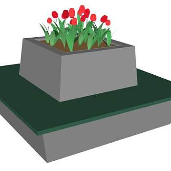 广场长椅花箱装饰SU模型下载_sketchup草图大师SKP模型