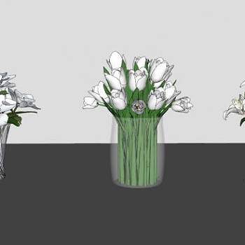 白色花束花瓶SU模型下载_sketchup草图大师SKP模型