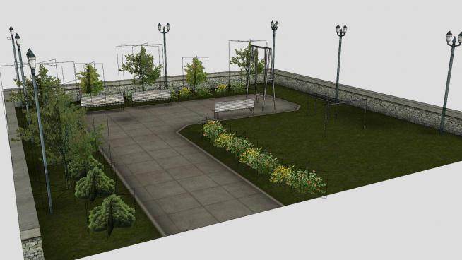 小型城市公园sketchup模型下载_sketchup草图大师SKP模型
