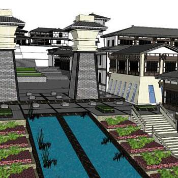 秦汉建筑su模型下载_sketchup草图大师SKP模型