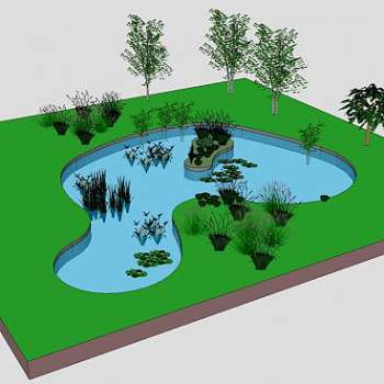 天然池塘景观SU模型下载_sketchup草图大师SKP模型