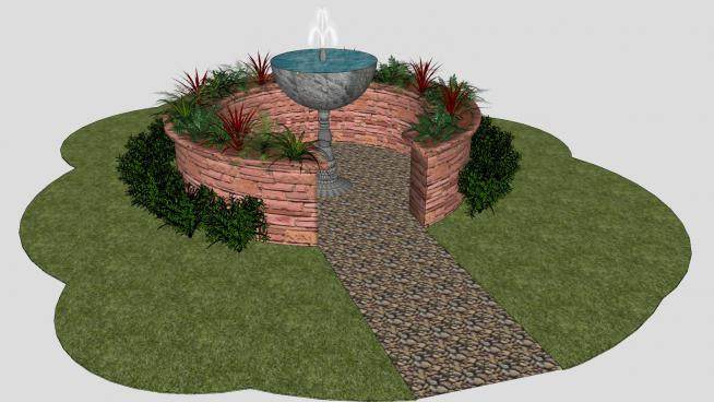 花园喷泉SU模型下载_sketchup草图大师SKP模型