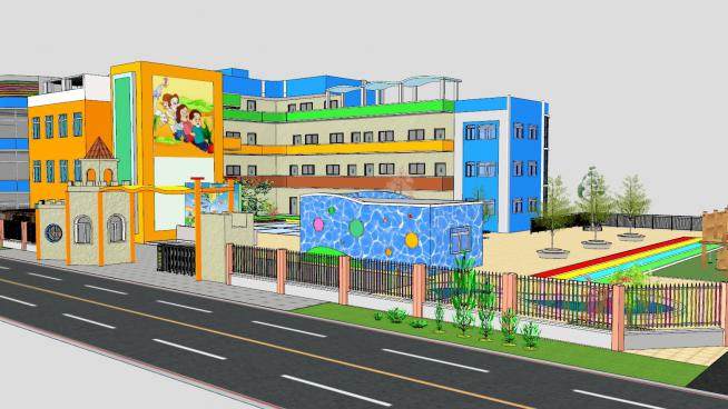 幼儿园规划设计建筑景观SU模型下载_sketchup草图大师SKP模型