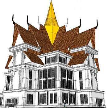 泰式酒店精品建筑su模型下载_sketchup草图大师SKP模型