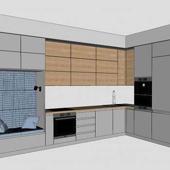 现代厨房橱柜带座位SU模型下载_sketchup草图大师SKP模型