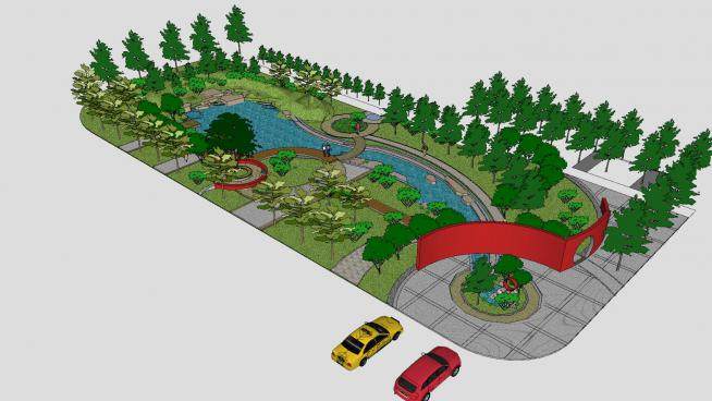 小型公园景观SU模型下载_sketchup草图大师SKP模型