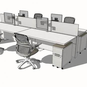 现代屏风办公桌设计SU模型下载_sketchup草图大师SKP模型