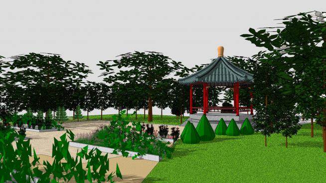中式公园设计SU模型下载_sketchup草图大师SKP模型