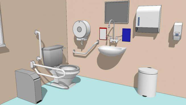 无障碍厕所su模型下载_sketchup草图大师SKP模型