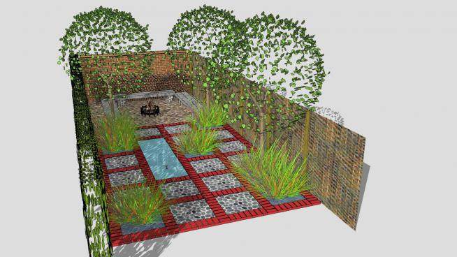 庭院花园布景SU模型下载_sketchup草图大师SKP模型