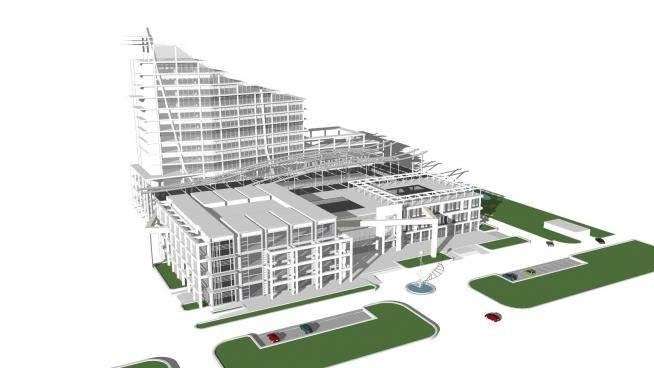 现代医院规划建筑SU模型下载_sketchup草图大师SKP模型