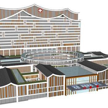 新中式医院建筑SU模型下载_sketchup草图大师SKP模型