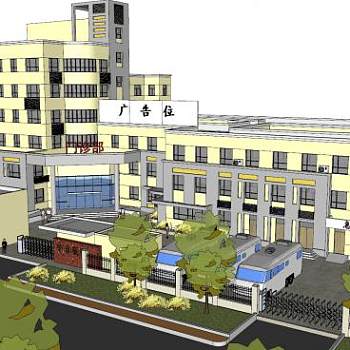 市北医院建筑SU模型下载_sketchup草图大师SKP模型